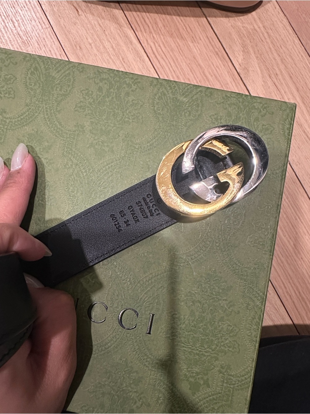 Gucci Black Leather Belt with Two-Tone Gold & Silver Double G Buckle